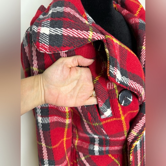 Body Central wool blend red plaid Fall Winter holiday coat button front Large - Picture 5 of 12